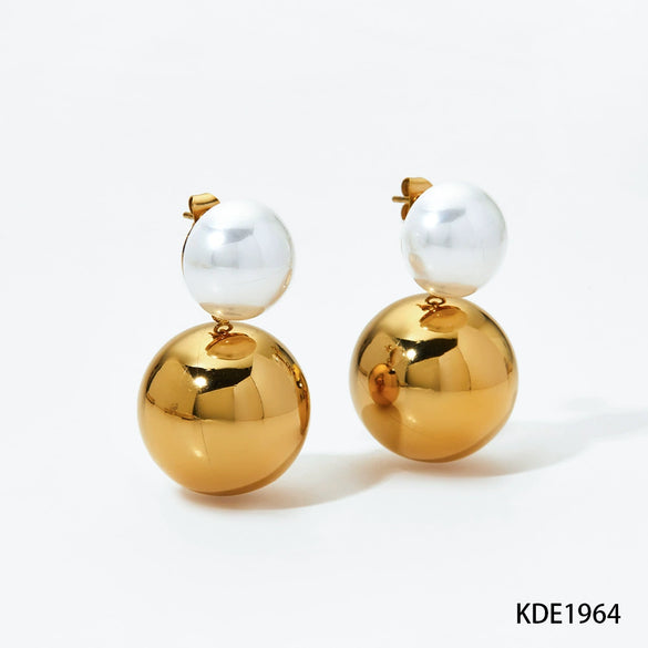 Wholesale Pearl Earrings With High Grade Stainless Steel Ball Pendant Geometric Pattern Electroplated Fashion Ol Style For Women