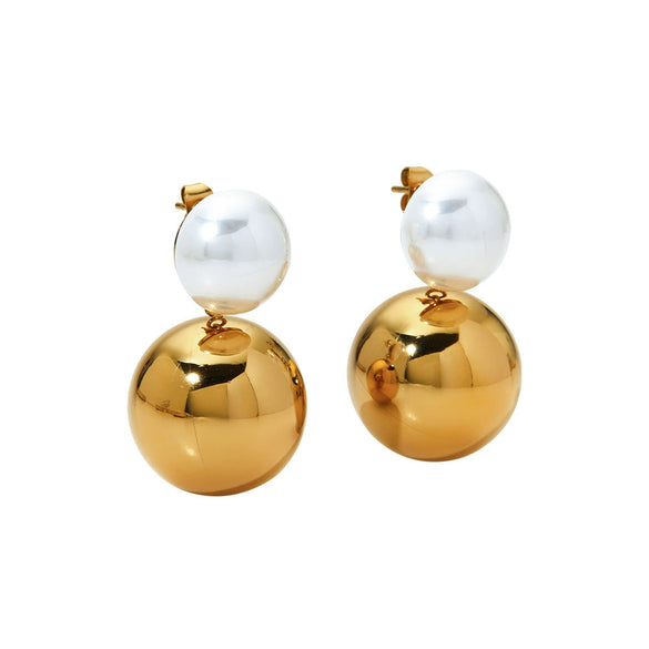 Wholesale Pearl Earrings With High Grade Stainless Steel Ball Pendant Geometric Pattern Electroplated Fashion Ol Style For Women