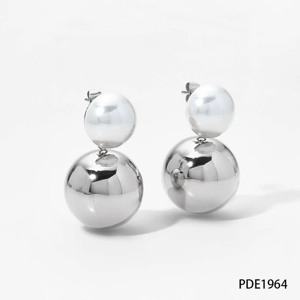 Wholesale Pearl Earrings With High Grade Stainless Steel Ball Pendant Geometric Pattern Electroplated Fashion Ol Style For Women