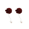 Wholesale Pearl Earrings With Silver Needle And Red Flower French Retro Style