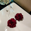 Wholesale Pearl Earrings With Silver Needle And Red Flower French Retro Style