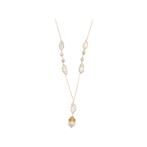 Wholesale Pearl Geometric Bamboo Chain Women's Elegant Highgrade Long Pendant Clavicle Chain 18K Real Gold Electroplated Color Retaining Jewelry