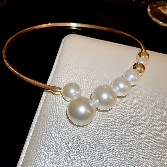Wholesale Pearl Geometric Copper Necklace Electroplated For Women Fashion Personality Choker Collar