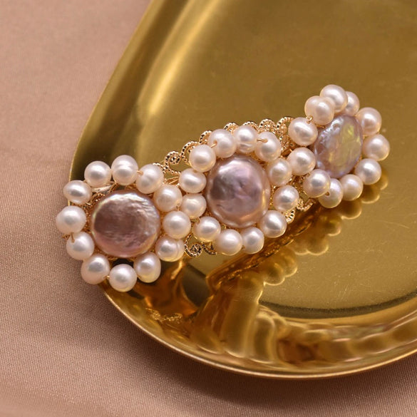 Wholesale Pearl Hairpin High Quality Natural Fresh Water Retro Style Pure Handmade Spring One Word Side Clip