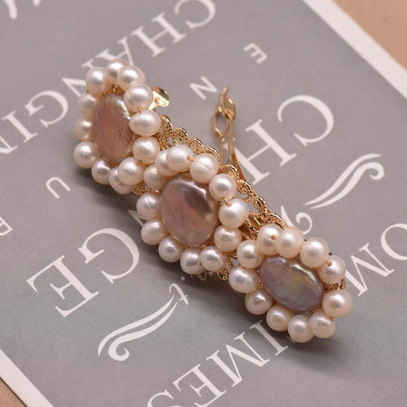 Wholesale Pearl Hairpin High Quality Natural Fresh Water Retro Style Pure Handmade Spring One Word Side Clip