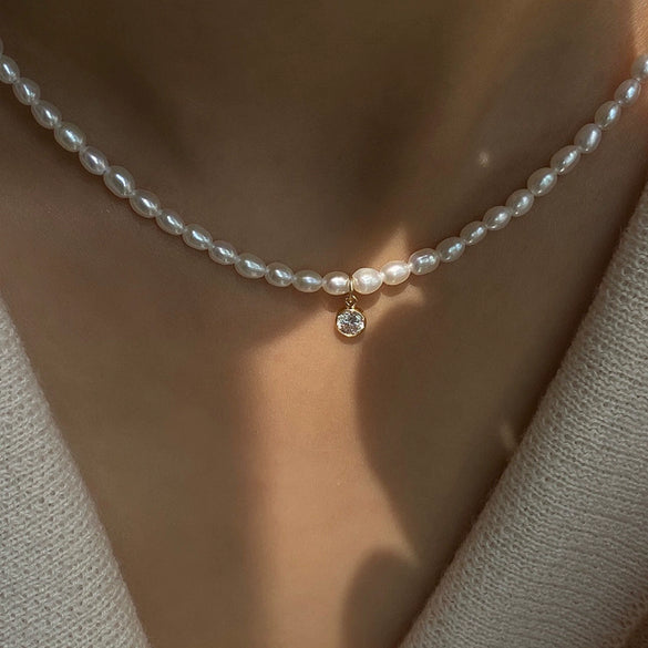 Wholesale Pearl Necklace Copper Freshwater Pearl Rice Shape Droplet Shape Minimalist Style For Women