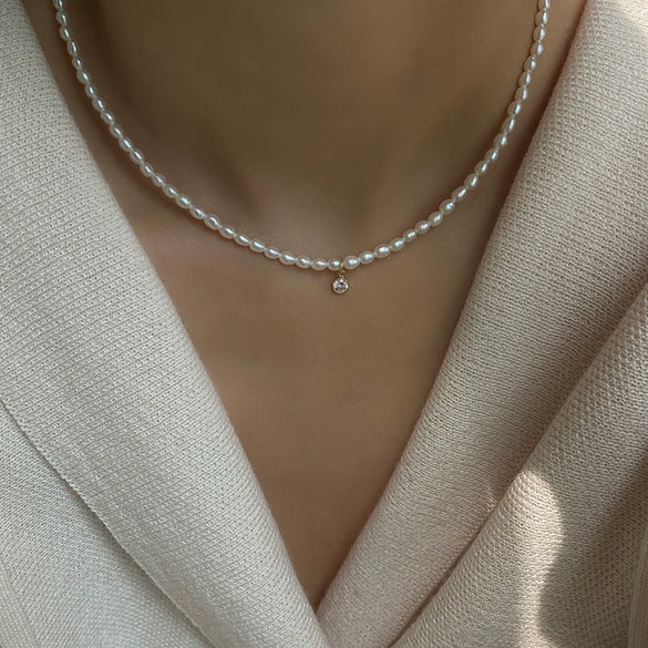 Wholesale Pearl Necklace Copper Freshwater Pearl Rice Shape Droplet Shape Minimalist Style For Women