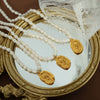 Wholesale Pearl Necklace Geometric Flower Pattern 316L Stainless Steel Pendant Electroplating For Women