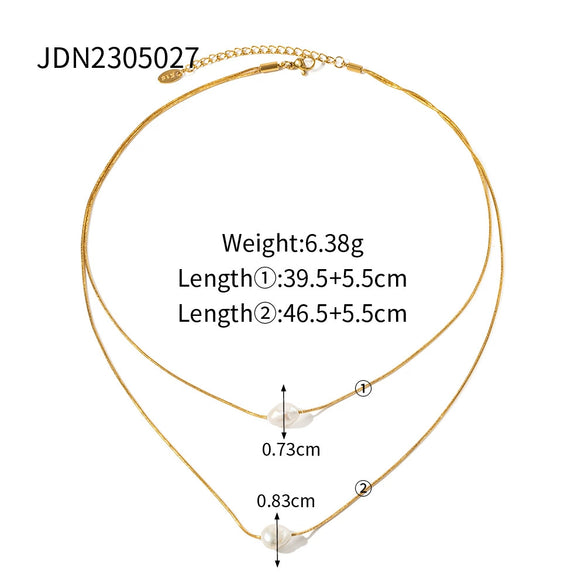 Wholesale Pearl Necklace Stainless Steel Inlaid Freshwater Pearl Double Layer Non Fading With Geometric Pattern Electroplated