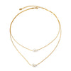 Wholesale Pearl Necklace Stainless Steel Inlaid Freshwater Pearl Double Layer Non Fading With Geometric Pattern Electroplated
