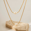 Wholesale Pearl Necklace Stainless Steel Inlaid Freshwater Pearl Double Layer Non Fading With Geometric Pattern Electroplated