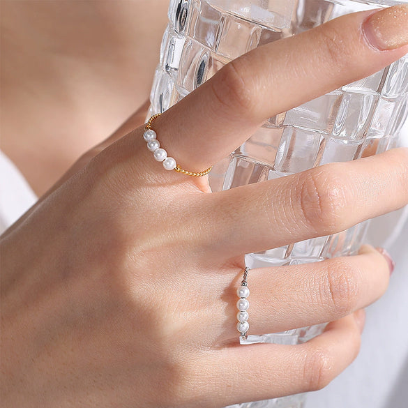 Wholesale Pearl Open Ring For Women Fashion Geometric Style Electroplated