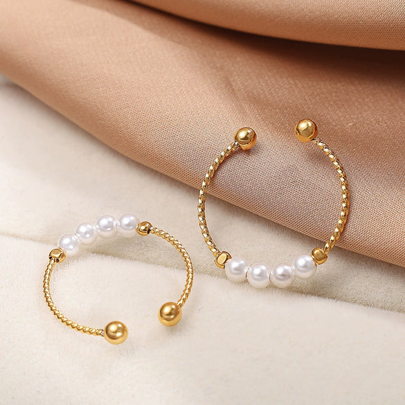 Wholesale Pearl Open Ring For Women Fashion Geometric Style Electroplated