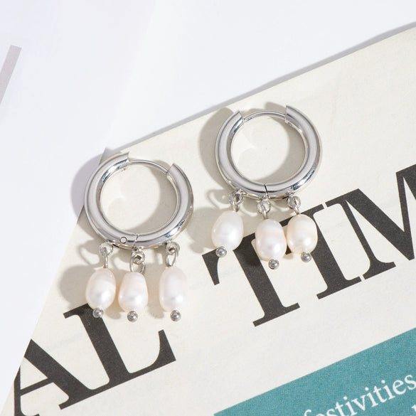 Wholesale Pearl Pendant Earrings In Light Luxury And Minimalist Style Made Of Stainless Steel With Pvd Furnace Vacuum Real Gold Plating