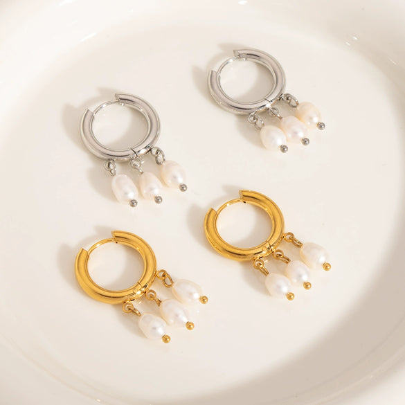 Wholesale Pearl Pendant Earrings In Light Luxury And Minimalist Style Made Of Stainless Steel With Pvd Furnace Vacuum Real Gold Plating