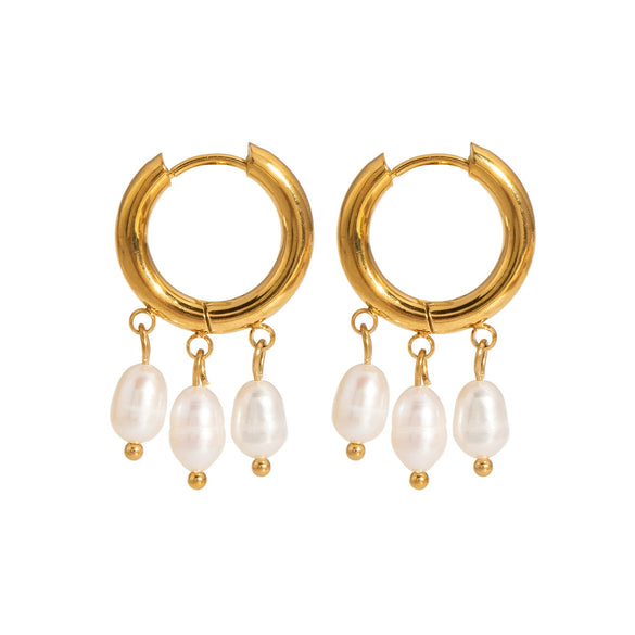 Wholesale Pearl Pendant Earrings In Light Luxury And Minimalist Style Made Of Stainless Steel With Pvd Furnace Vacuum Real Gold Plating