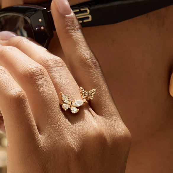 Wholesale Pearl Ring For Women Stainless Steel Geometric Shape Butterfly Design Electroplating Process