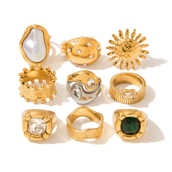 Wholesale Pearl Ring Stainless Steel Geometric Light Luxury Electroplated Jewelry For Women