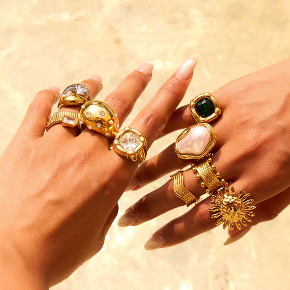 Wholesale Pearl Ring Stainless Steel Geometric Light Luxury Electroplated Jewelry For Women