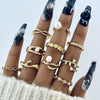 Wholesale Pearl Smooth Ring Set Geometric Irregular Disc Alloy Electroplated Eightpiece Ring