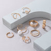 Wholesale Pearl Smooth Ring Set Geometric Irregular Disc Alloy Electroplated Eightpiece Ring