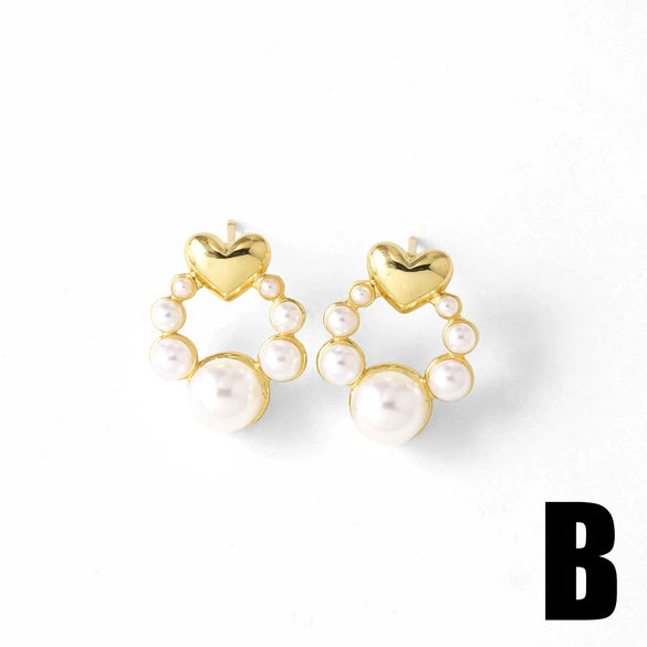 Wholesale Pearl Starfish Love Geometric Copper Gold Plated Earrings For Women