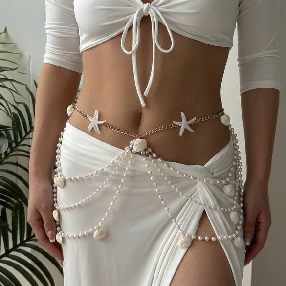 Wholesale Pearl Starfish Shell Body Chain For Women Bohemian Style Fashionable Versatile