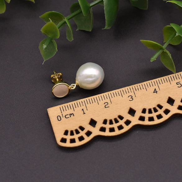 Wholesale Pearl 925 Sterling Silver Edison Baroque Earrings With Geometric Design And Electroplating For Women