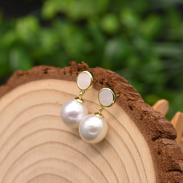 Wholesale Pearl 925 Sterling Silver Edison Baroque Earrings With Geometric Design And Electroplating For Women