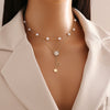 Wholesale Pearl Tassel Love Heart Shape Stainless Steel Double Layer O Chain Clavicle Necklace With Electroplating
