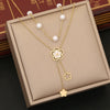 Wholesale Pearl Tassel Love Heart Shape Stainless Steel Double Layer O Chain Clavicle Necklace With Electroplating