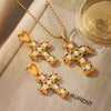 Wholesale Pearl Zircon Inlay Cross Earrings And 18K Gold Pvd Vacuum Plated Stainless Steel Necklace For Women