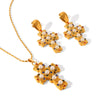 Wholesale Pearl Zircon Inlay Cross Earrings And 18K Gold Pvd Vacuum Plated Stainless Steel Necklace For Women