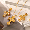 Wholesale Pearl Zircon Inlay Cross Earrings And 18K Gold Pvd Vacuum Plated Stainless Steel Necklace For Women