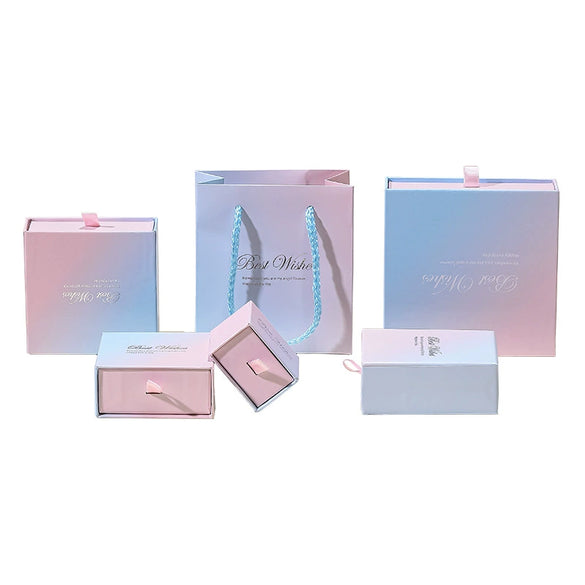 Wholesale Pearlescent Gradient Jewelry Storage Box Paper And Cardboard Earrings Bracelet Ring Box With Drawer Ins Style Packaging