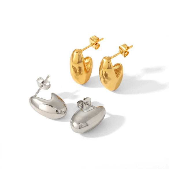 Wholesale Peas Oval Ear Stud Earrings Hypoallergenic Titanium Steel 18K Electroplated For Women