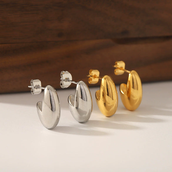 Wholesale Peas Oval Ear Stud Earrings Hypoallergenic Titanium Steel 18K Electroplated For Women