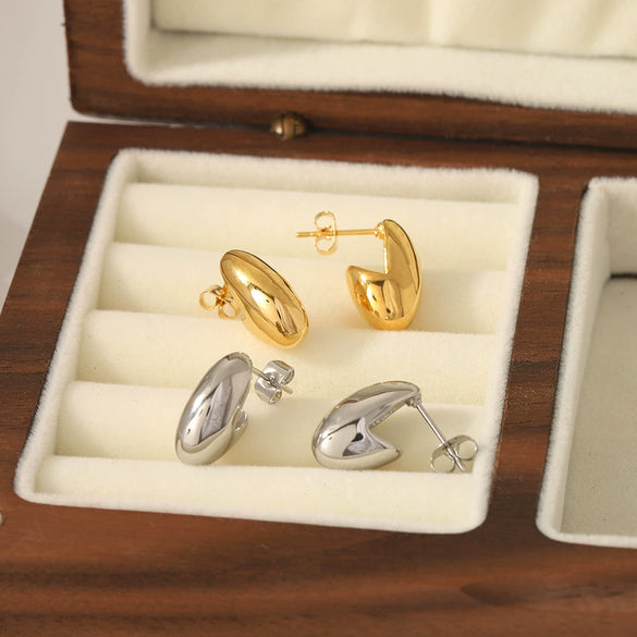 Wholesale Peas Oval Ear Stud Earrings Hypoallergenic Titanium Steel 18K Electroplated For Women