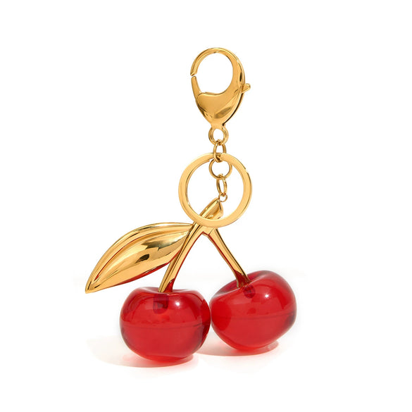 Wholesale Pendant Accessories Stainless Steel Red Resin Cherry Electroplating Design