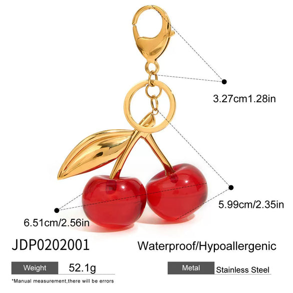 Wholesale Pendant Accessories Stainless Steel Red Resin Cherry Electroplating Design