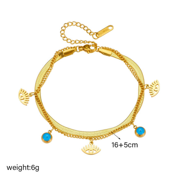 Wholesale Pendant Bracelet Titanium Steel Retro Fashion Doublelayered Diamondencrusted Round Blueeyed Star Lightning Design Electroplated
