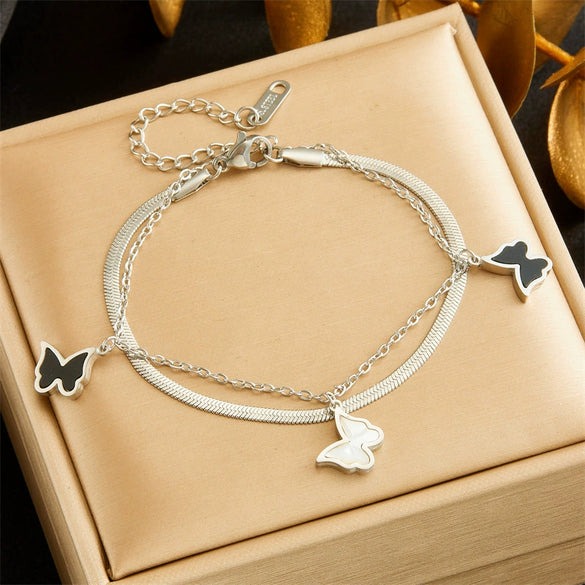 Wholesale Pendant Bracelet Titanium Steel Retro Fashion Doublelayered Diamondencrusted Round Blueeyed Star Lightning Design Electroplated