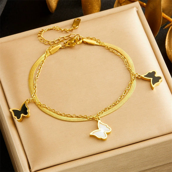 Wholesale Pendant Bracelet Titanium Steel Retro Fashion Doublelayered Diamondencrusted Round Blueeyed Star Lightning Design Electroplated