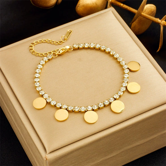 Wholesale Pendant Bracelet Titanium Steel Retro Fashion Doublelayered Diamondencrusted Round Blueeyed Star Lightning Design Electroplated