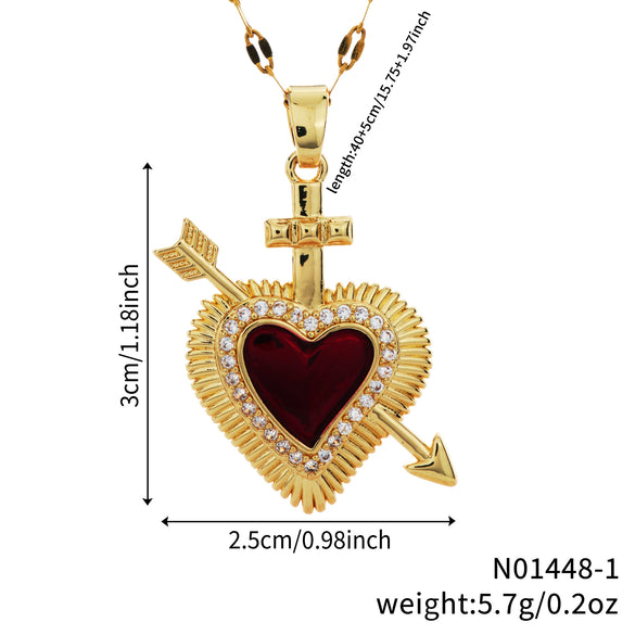 Wholesale Pendant Clavicle Necklace Copper Zircon Heart Shape Micropaved Electroplating For Women