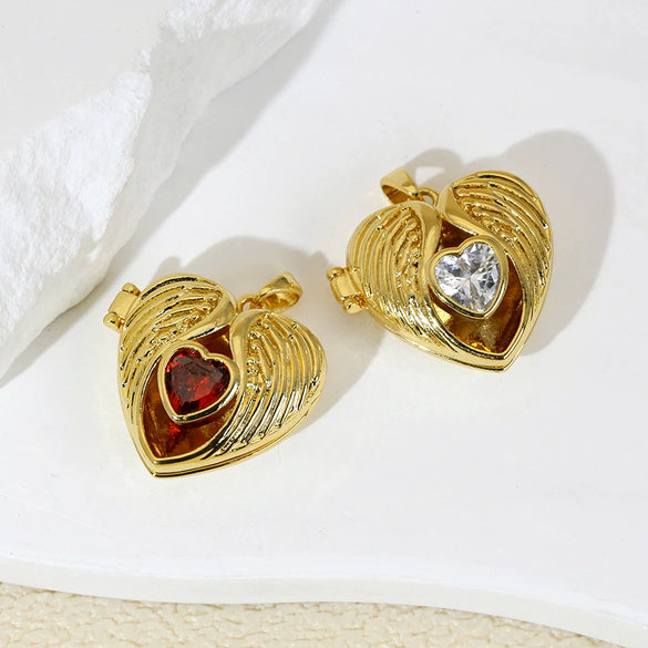 Wholesale Pendant Copper Love Diamondencrusted Red Stone Heartshaped Electroplated