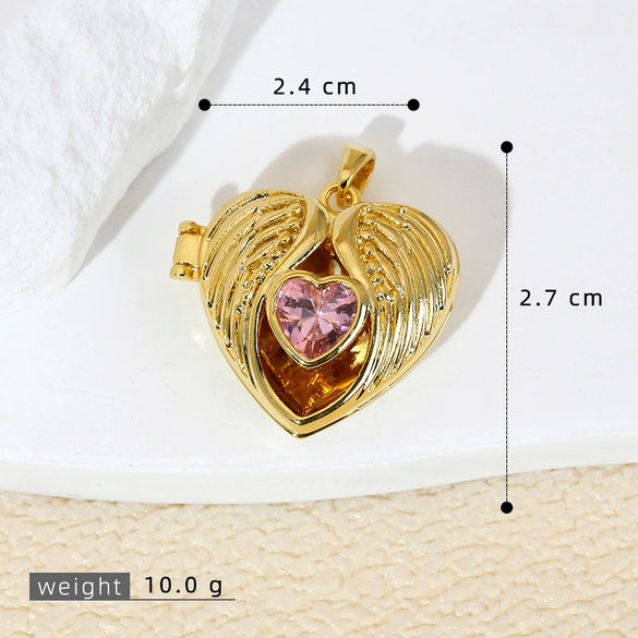 Wholesale Pendant Copper Love Diamondencrusted Red Stone Heartshaped Electroplated
