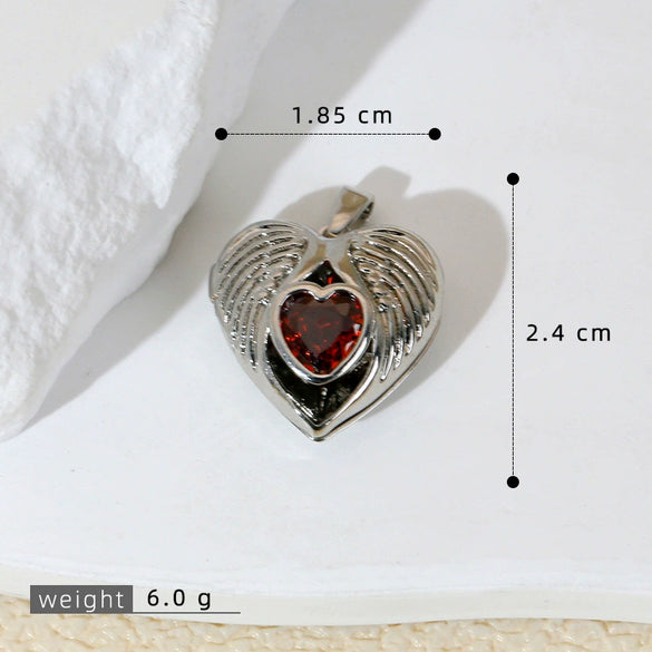 Wholesale Pendant Copper Love Diamondencrusted Red Stone Heartshaped Electroplated