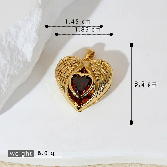 Wholesale Pendant Copper Love Diamondencrusted Red Stone Heartshaped Electroplated