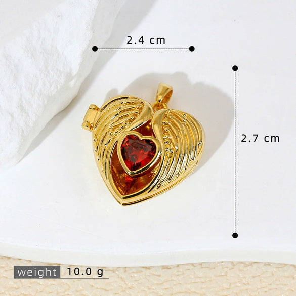 Wholesale Pendant Copper Love Diamondencrusted Red Stone Heartshaped Electroplated